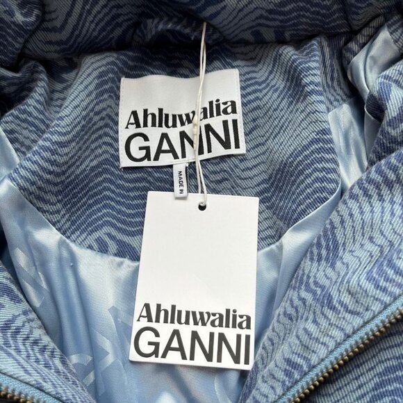NWT GANNI PRINTED LASER DENIM EMBROIDERED PUFFER JACKET COAT IN BLUE - XXS / XS - Picture 4 of 9